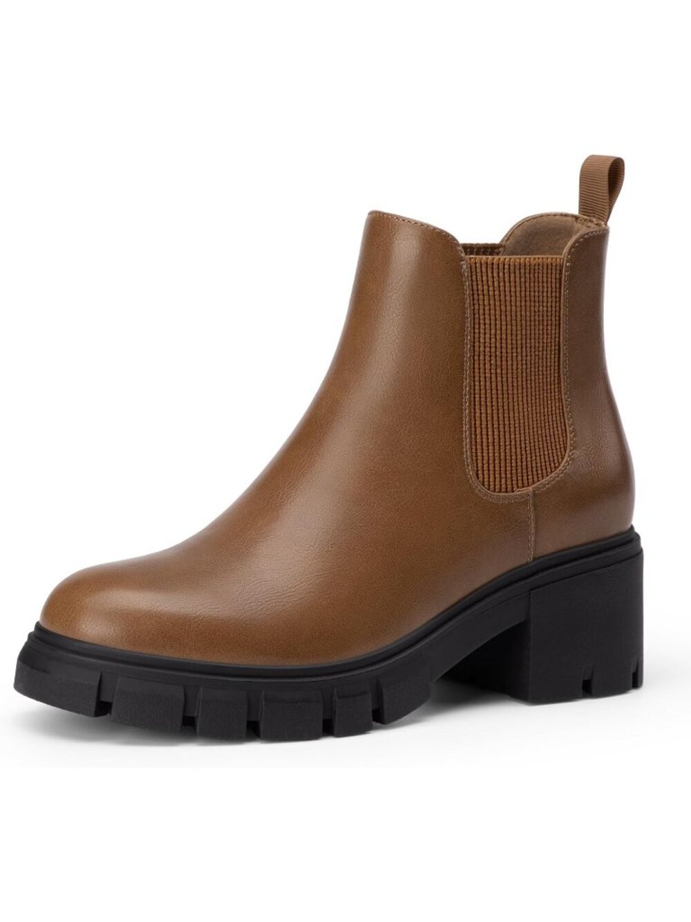 🆕Women's Dark Brown Chelsea Ankle Boots Lug Sole Low Chunky Heel Shoes Casual